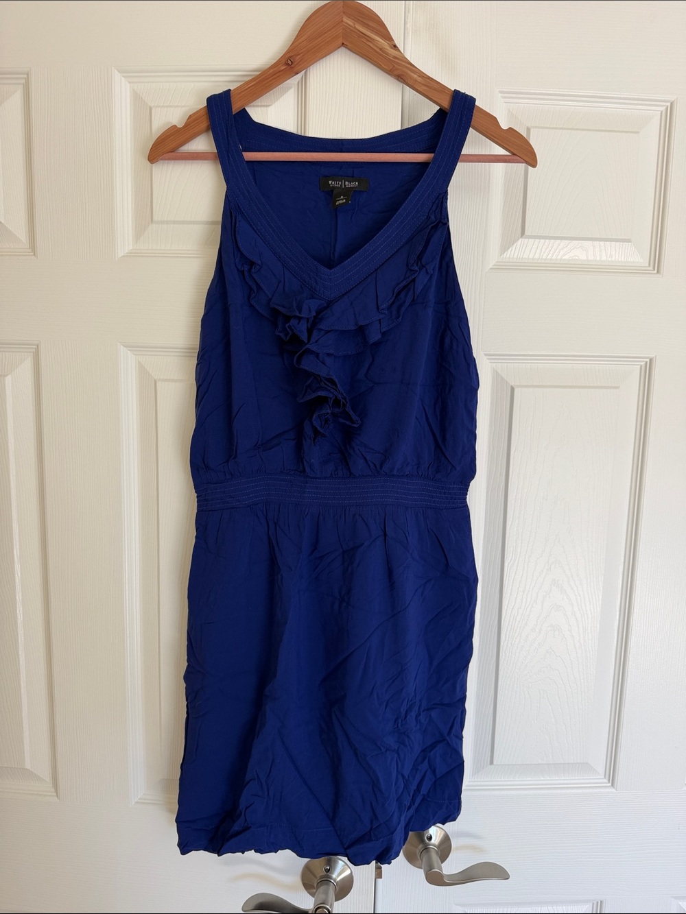 White House Black Market Royal Blue Ruffle V-Neck Mini Dress